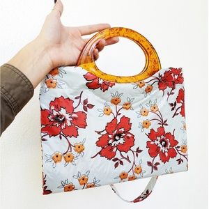 Vtg 1960s Floral Foldable Tote/Clutch/Beach Bag
